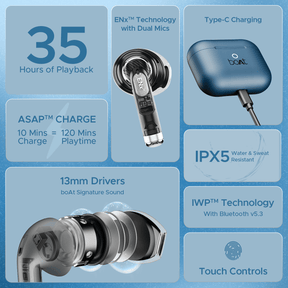 boAt Airdopes Alpha | True Wireless Earbuds with 35 Hours Playback, 13mm Drivers, ENx™ Tech, ASAP™ Charge, IWP™ Technology