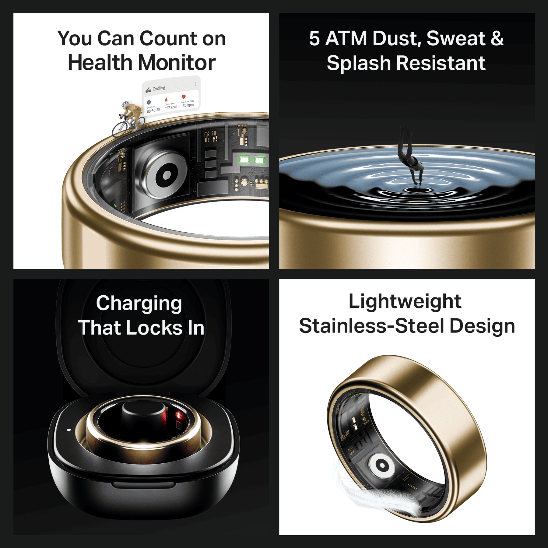 Smart Ring Active Plus | Smart Ring with Health Monitoring, Wireless Charging, Stainless Steel Build