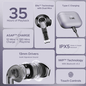 boAt Airdopes Alpha | True Wireless Earbuds with 35 Hours Playback, 13mm Drivers, ENx™ Tech, ASAP™ Charge, IWP™ Technology