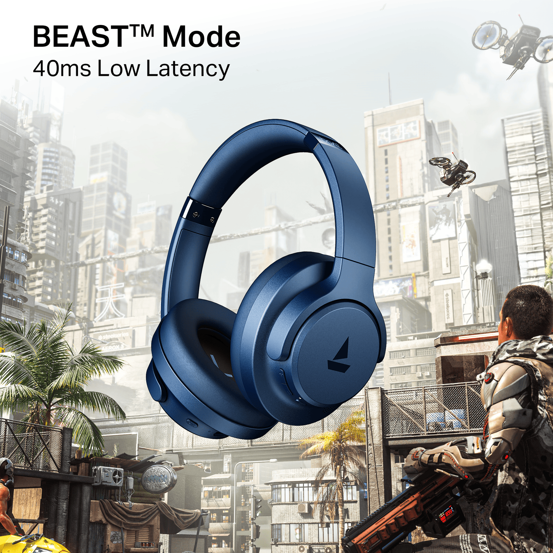 boAt Rockerz 512 ANC | Wireless Headphones with 40dB Hybrid ANC, 80H Playback & boAt Signature Sound