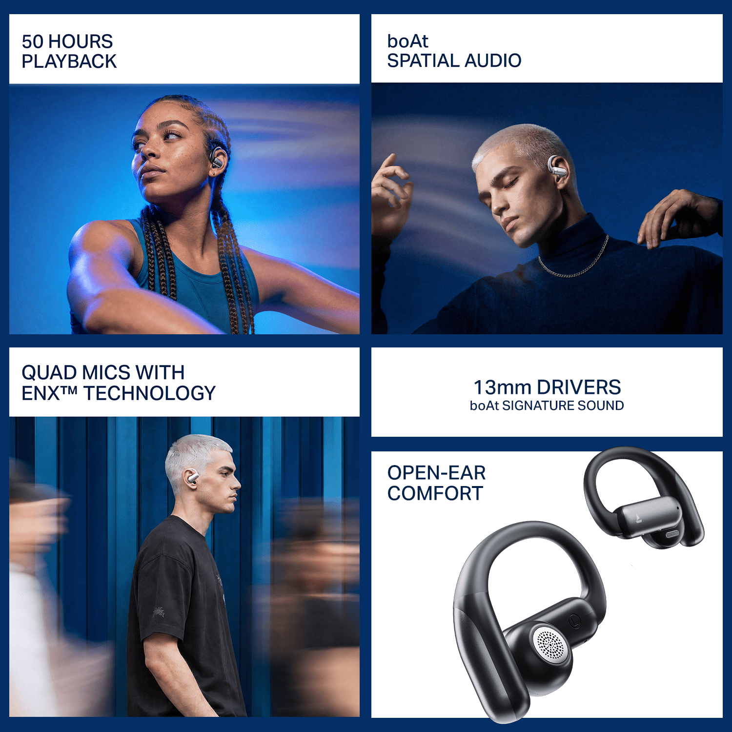boAt Airdopes Stride | Open-Ear Earbuds with 50 Hours Playback & Spatial Audio