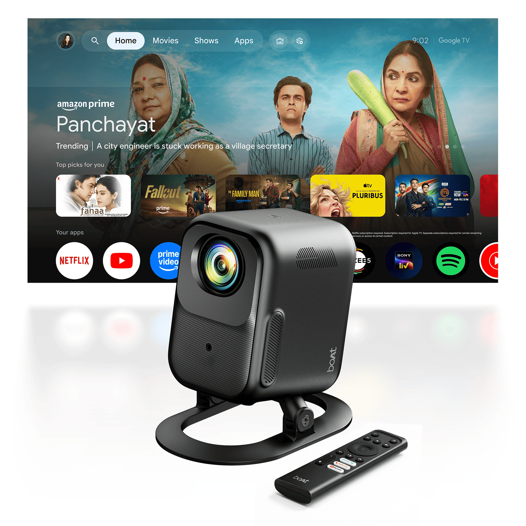 boAt Cinehead F1 | Full HD Smart Projector with Google TV & Up to 150” Big-Screen Viewing