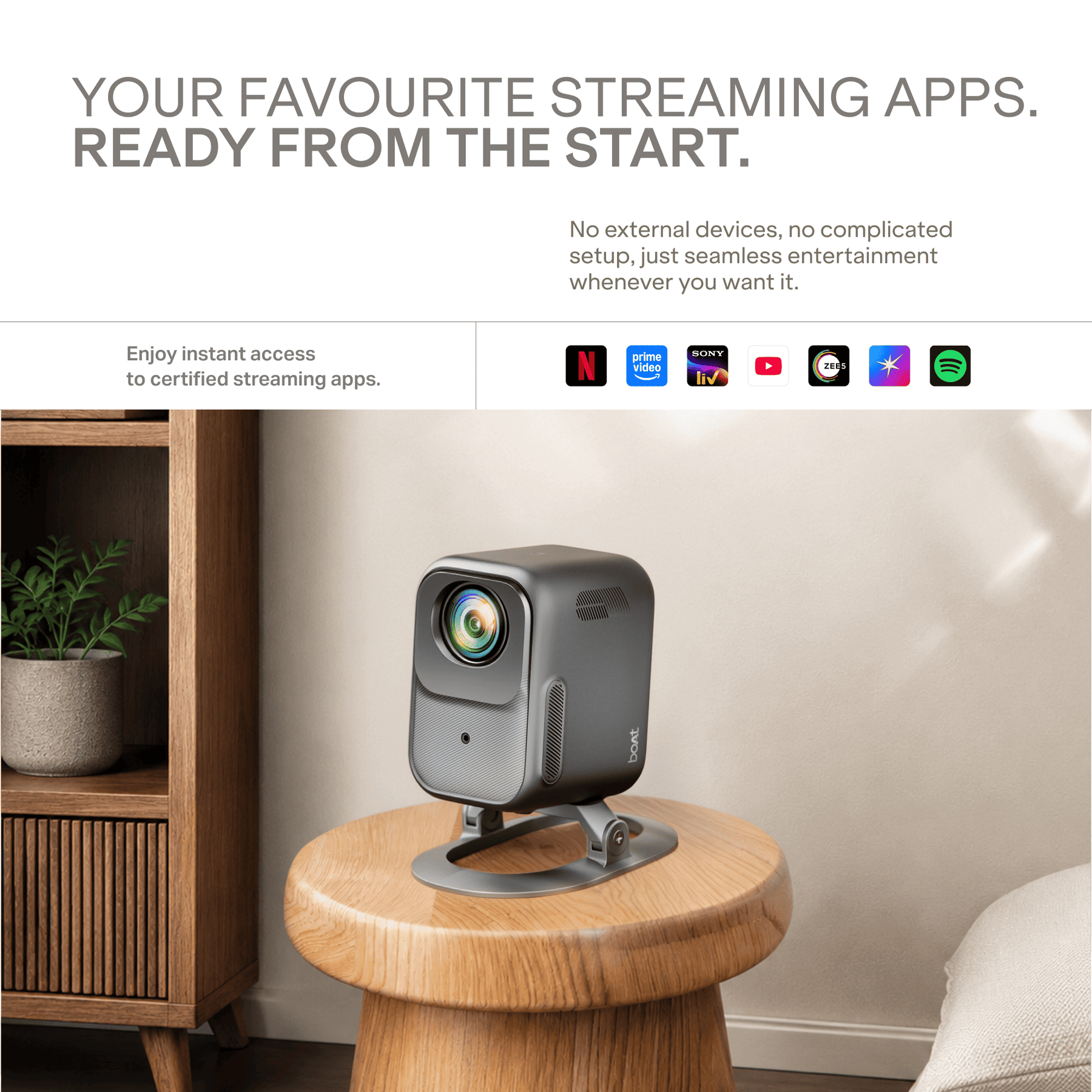 boAt Cinehead F1 | Full HD Smart Projector with Google TV & Up to 150” Big-Screen Viewing