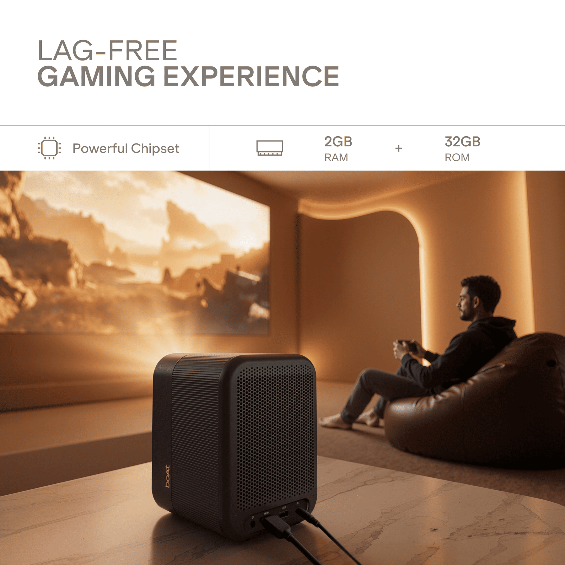 boAt Cinehead F1 Pro | Full HD Smart Projector with Google TV & Up to 150” Big-Screen Viewing