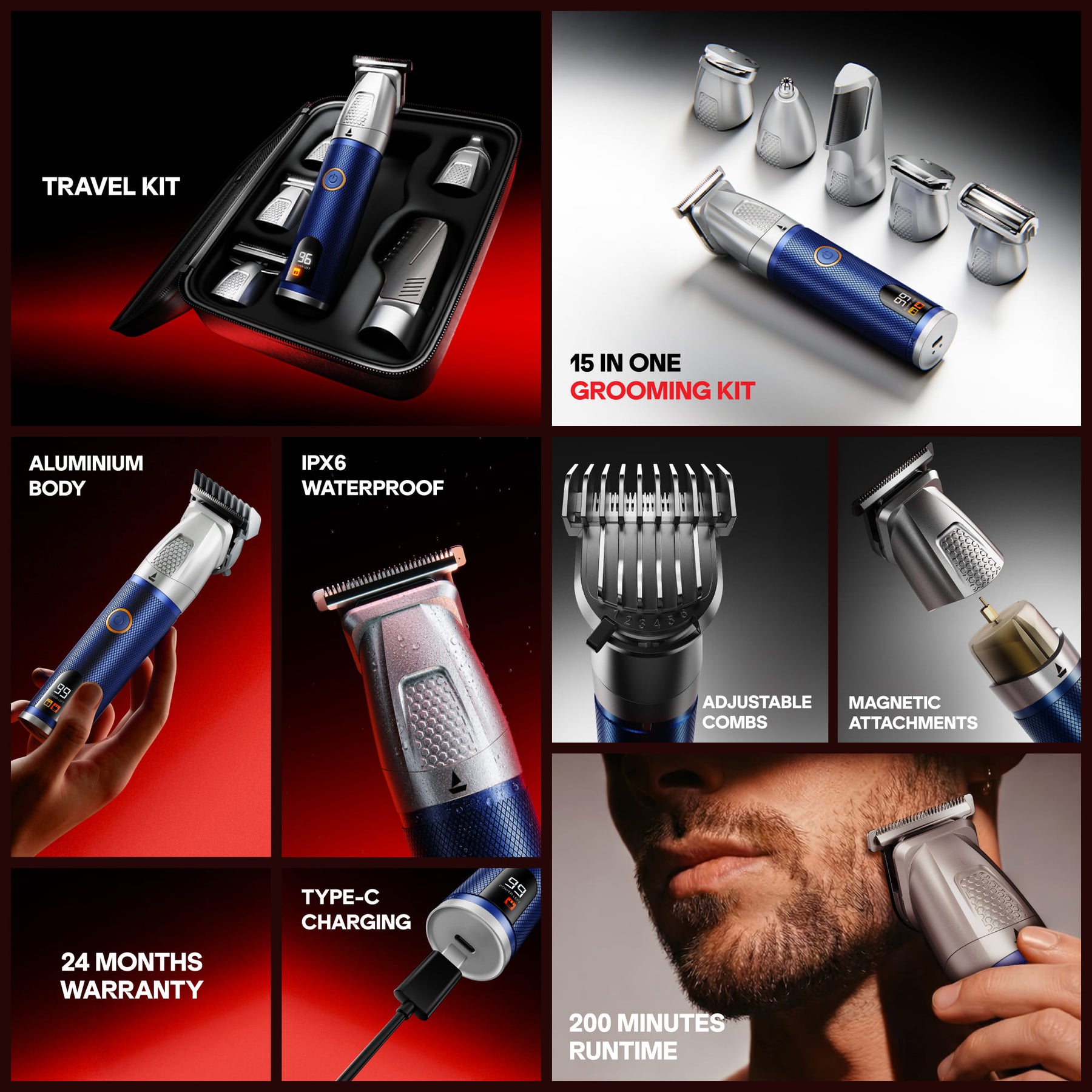 boAt Slazer K100 Pro | Trimmer with Ceramic Blades, 200-Min Runtime, and 15-in-1 Grooming Kit