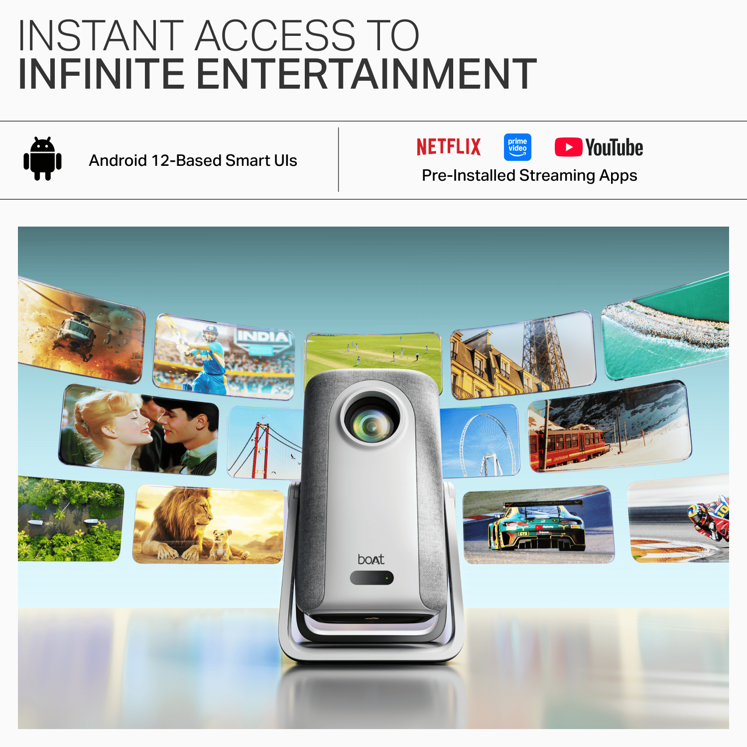 boAt Cinehead M1 | Full HD Smart Projector with Android 12 and Up to 150” Big-Screen Viewing