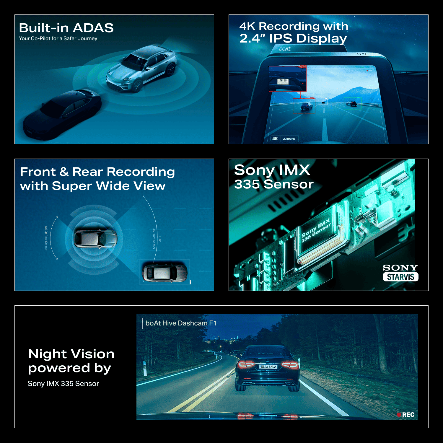 boAt HIVE Dashcam F1 | 4K Dual-Channel Dashcam with Sony STARVIS Sensor & ADAS