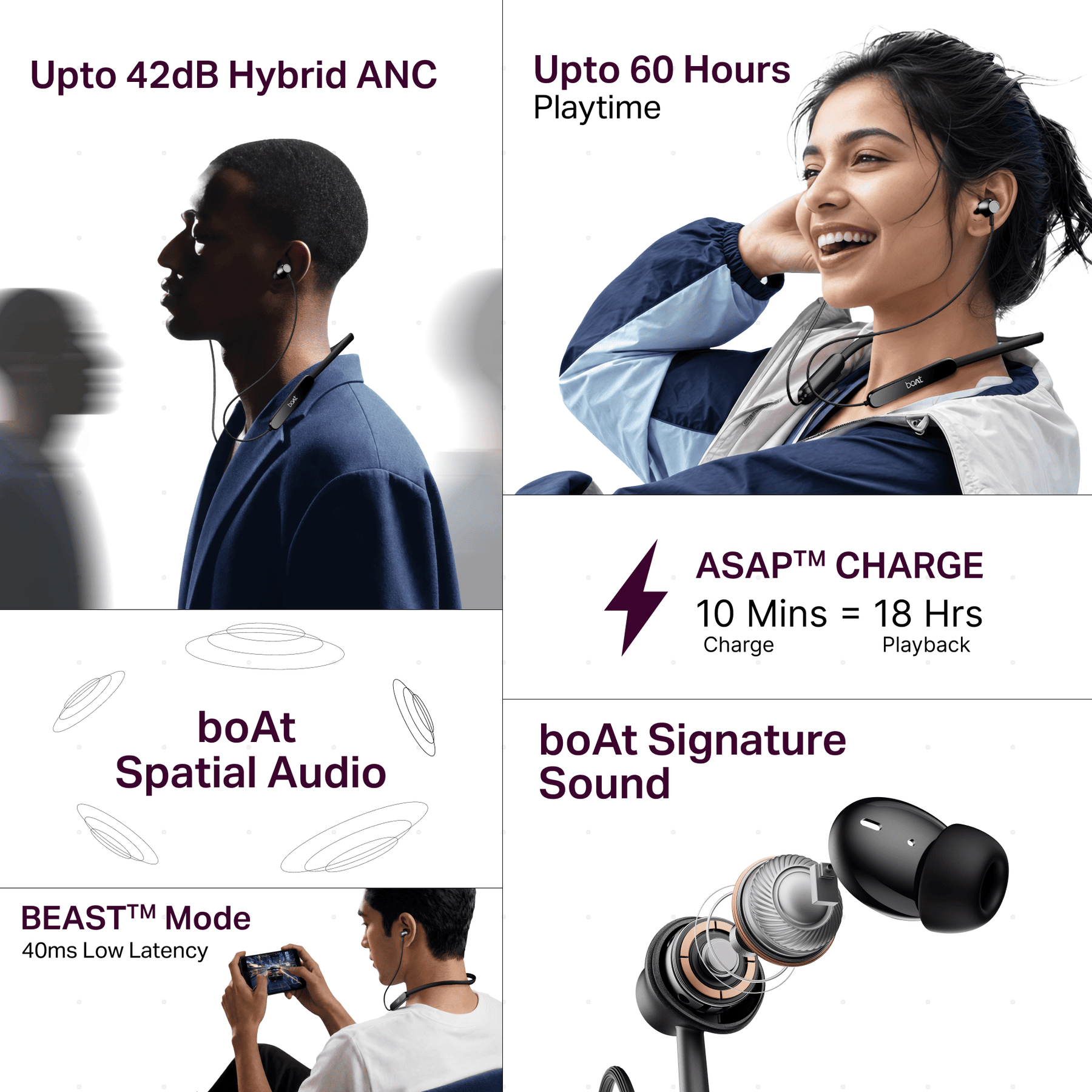 boAt Rockerz 351 ANC | Wireless Headphones with 60H Playback, 42dB ANC & 40ms BEAST™ Mode