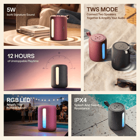 boAt Stone 120 | 5W Bluetooth Speaker with TWS, RGB LED Lights & Up to 12H Playtime