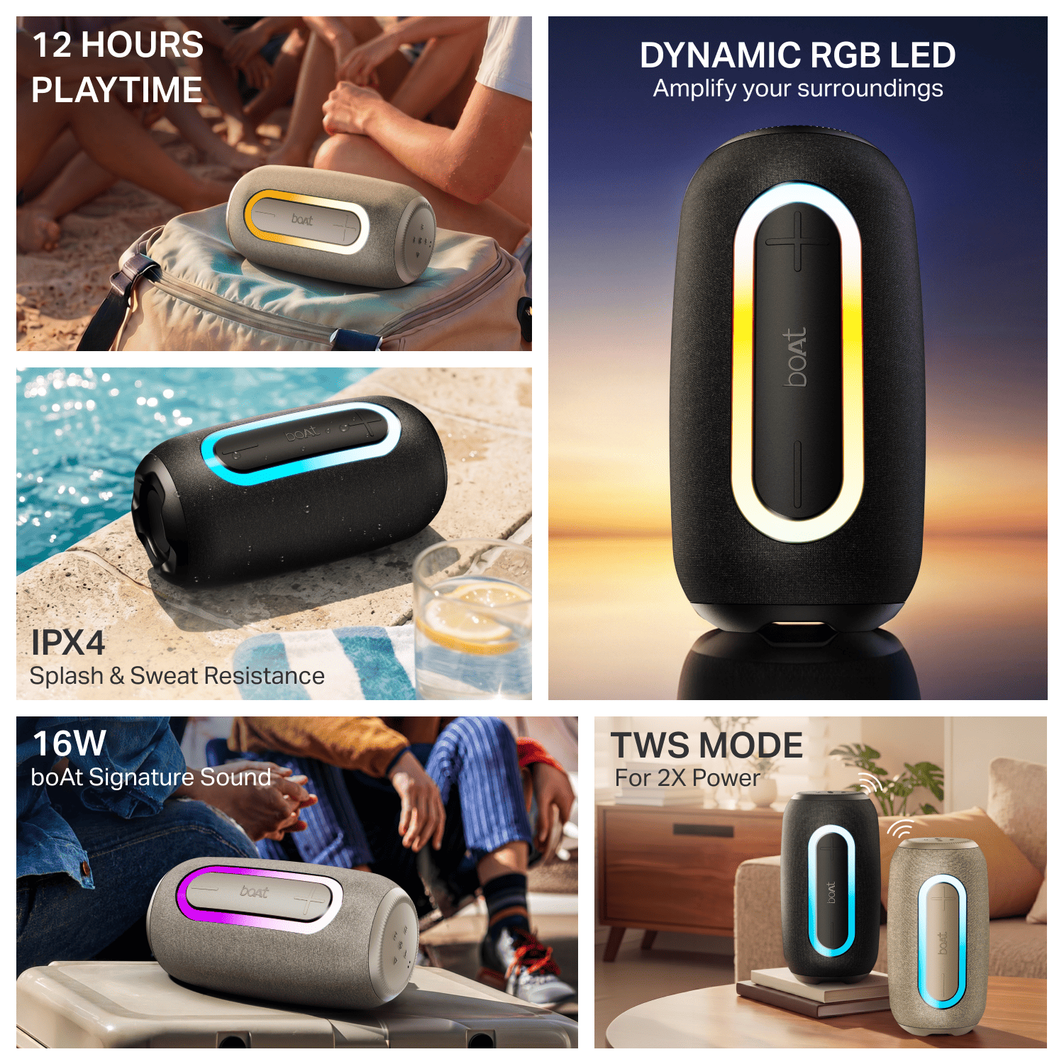 boAt Stone Nyx | 16W Bluetooth Speaker with TWS, RGB LED Lights & Up to 8H Playtime