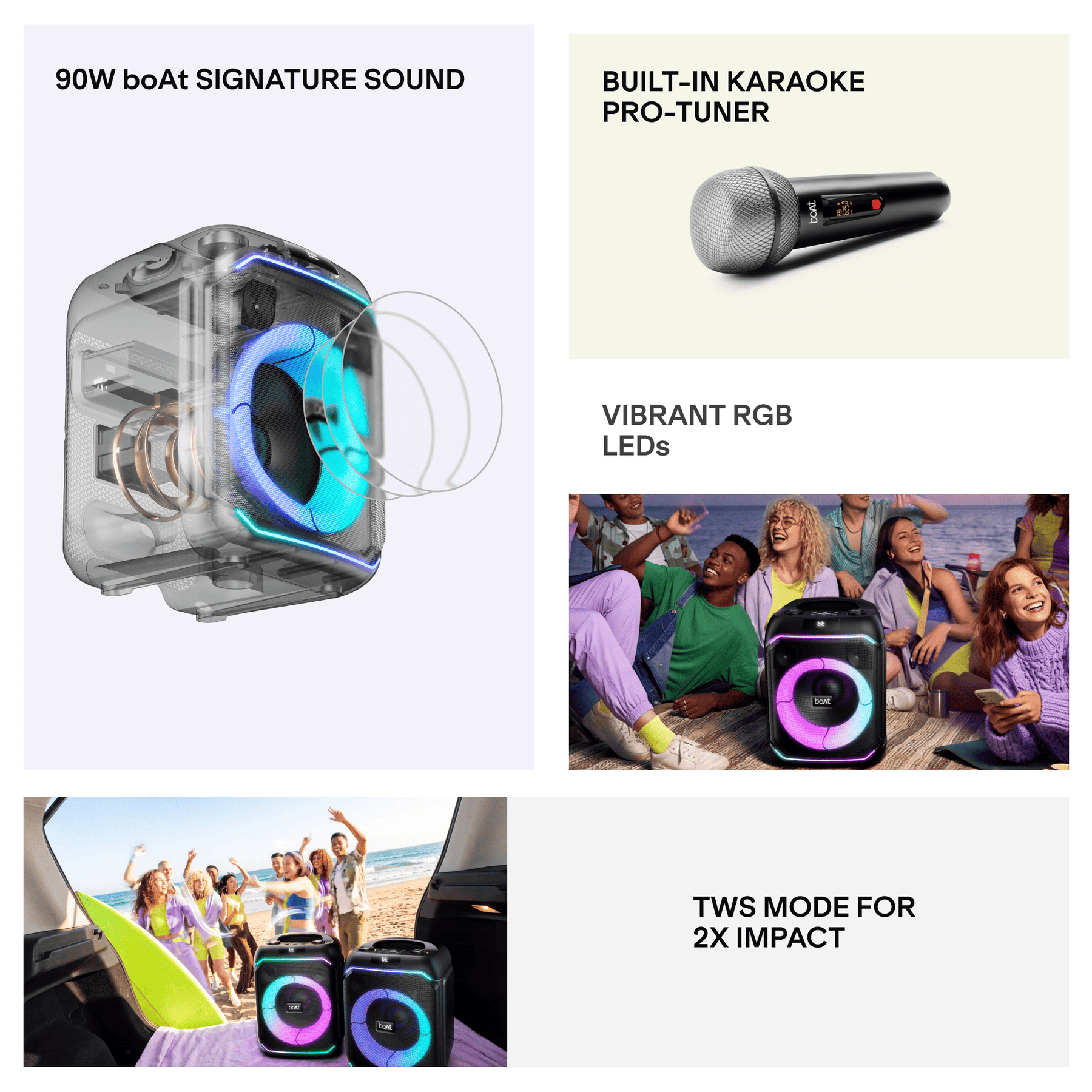 boAt PartyPal 230 | Bluetooth Speaker with 90W Sound, RGB Lights, 6 Hours Playback, Karaoke & TWS