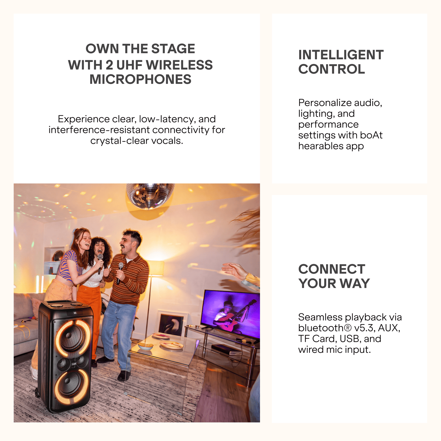 boAt PartyPal 600 Plus | Bluetooth Speaker with 240W Sound, RGB Lights, 6 Hours Playback, Karaoke & TWS
