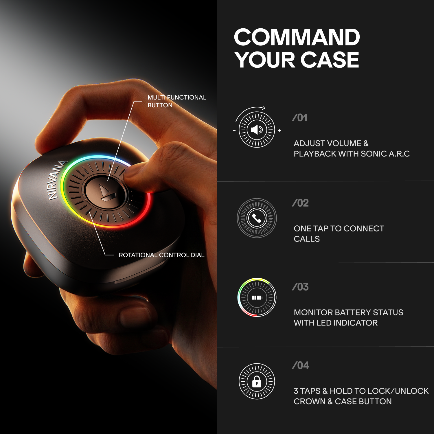 boAt Nirvana Crown | Smart TWS Earbuds with Haptic Enabled Case, 50dB Hybrid ANC & Spatial Audio