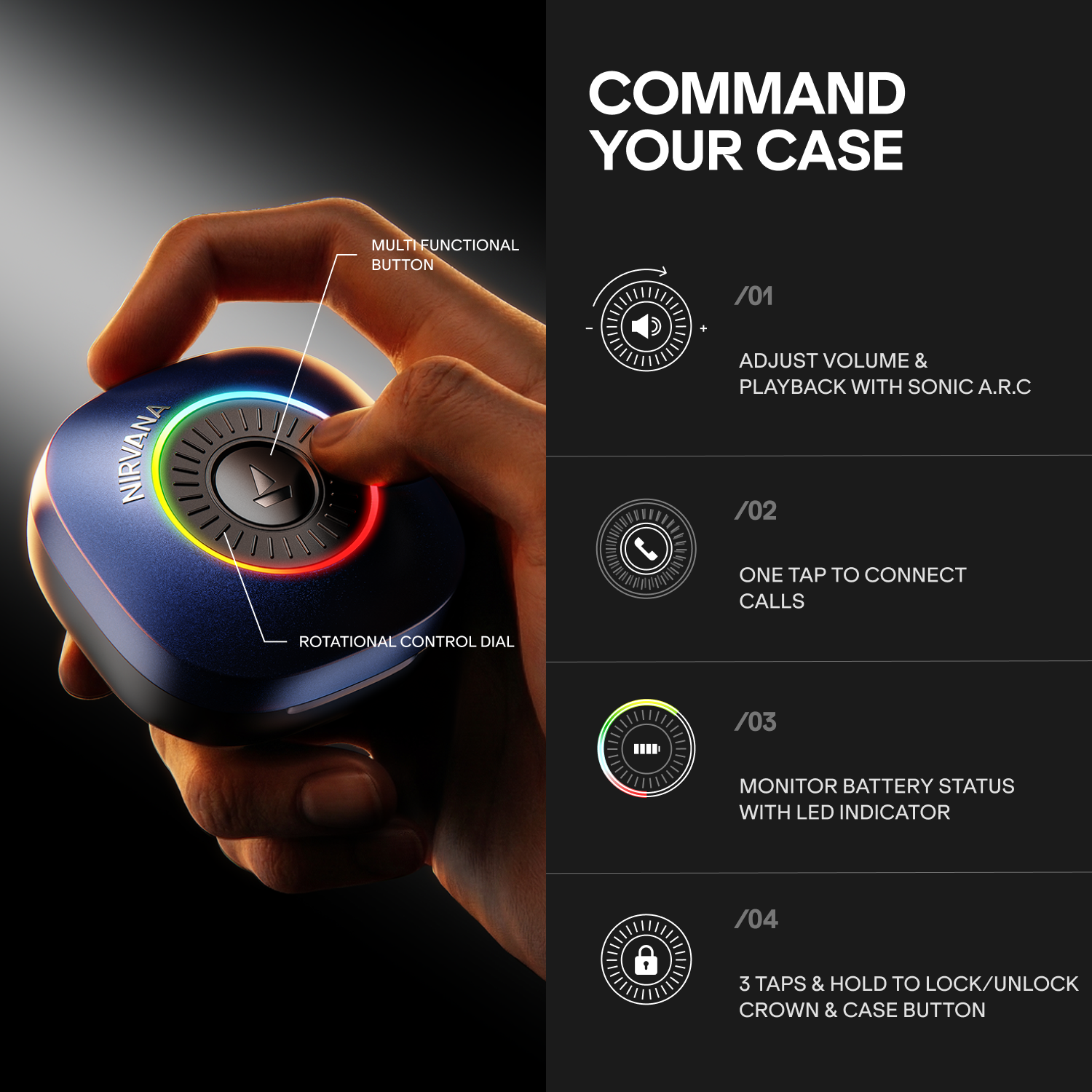 boAt Nirvana Crown | Smart TWS Earbuds with Haptic Enabled Case, 50dB Hybrid ANC & Spatial Audio