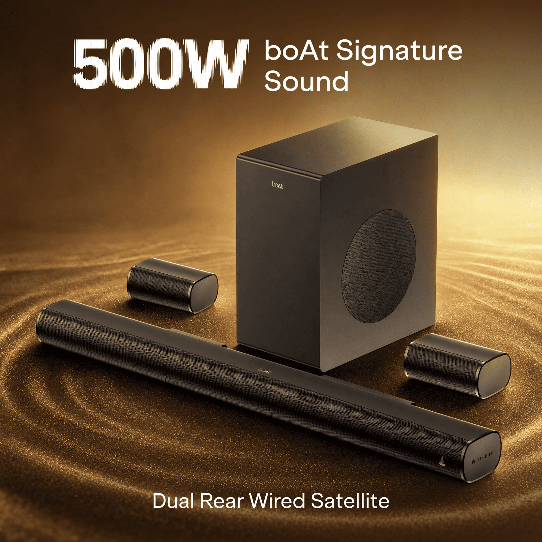 boAt Aavante Bar Prime B500 | 500W 5.1 Channel Soundbar with Wired Subwoofer & Rear Satellites