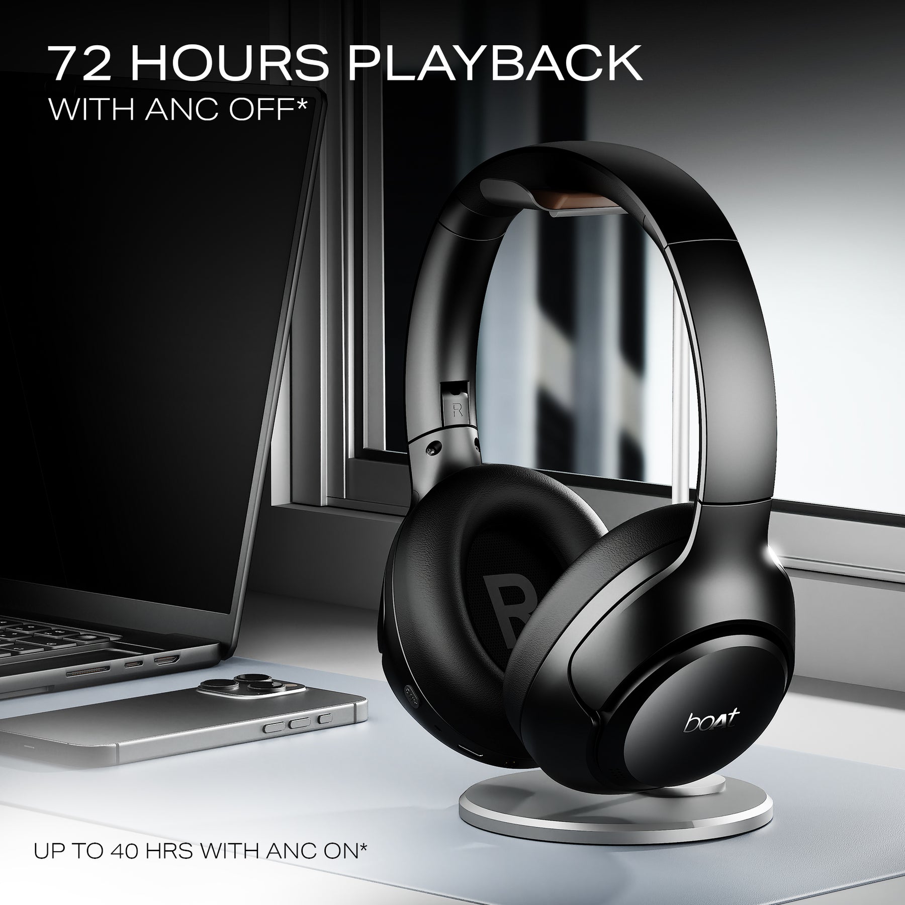 boAt Rockerz 551 ANC Pro | Wireless Headphone with 42dB Hybrid Adaptive ANC, 72 Hours Playtime, Dual Mics with ENx™ Tech