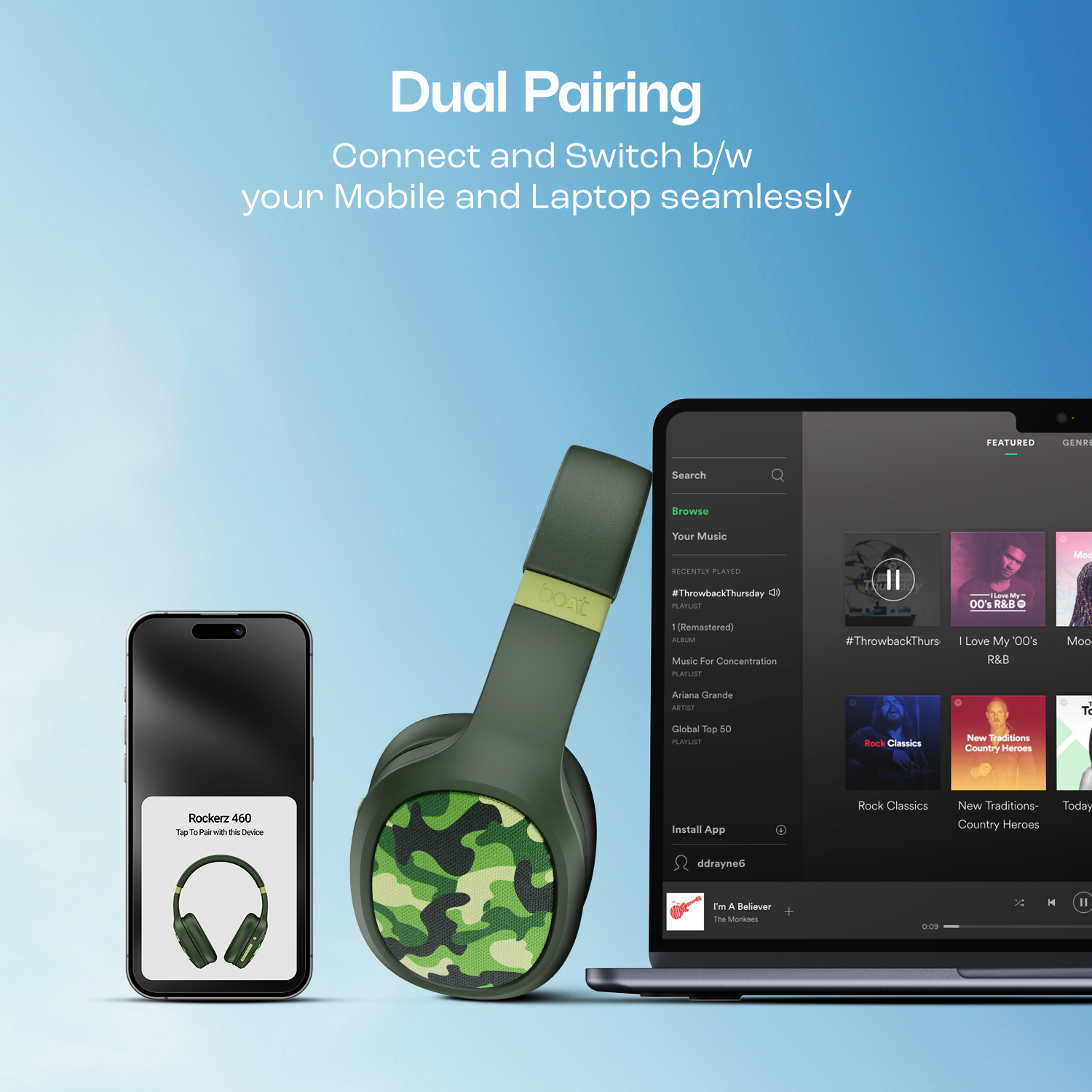 boAt Rockerz 460 | Wireless Headphone with 40mm Drivers, 30 HRS of Fuel, ENx™ Technology For Clear Calls, Dual Pairing