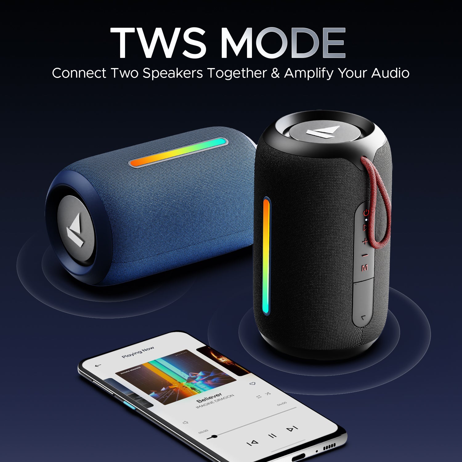 Connect Multiple Note Bluetooth Speakers BoAt Stone 352 Pro Portable Bluetooth Speaker With 14W BoAt Signature Sound, RGB LED Design, 12 Hours