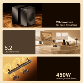 boAt Aavante Bar Prime B450 | 450W 5.2 Channel Soundbar with Dual Wired Subwoofers & Rear Satellites