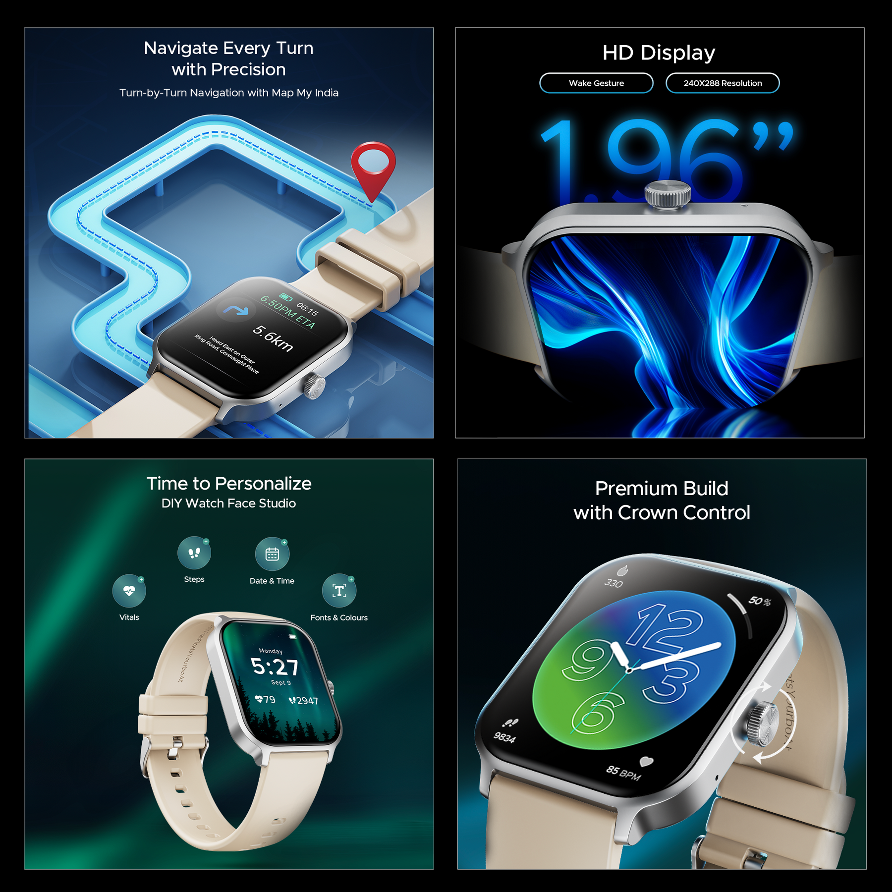 boAt Storm Call 3 Plus | Smartwatch with 1.96" HD Display, BT Calling, 700+ Activity Modes, SOS feature, Functional Crown