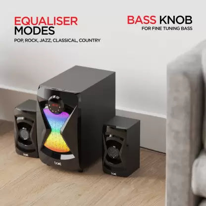 Blitz 1508 | 50W RMS Wired Speaker with boAt Signature Sound, 2.1 Channel, RGB Led, 5 Entertainment Modes, FM, Aux, USB, Sd Card, BT