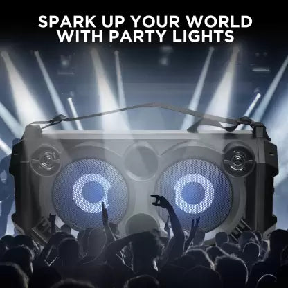Party Pal 63 | Party Speaker with In-Built Mic, 20W Sound, LED Lit, Microphone Jack for Karaoke, BT, Aux, USB, FM Radio