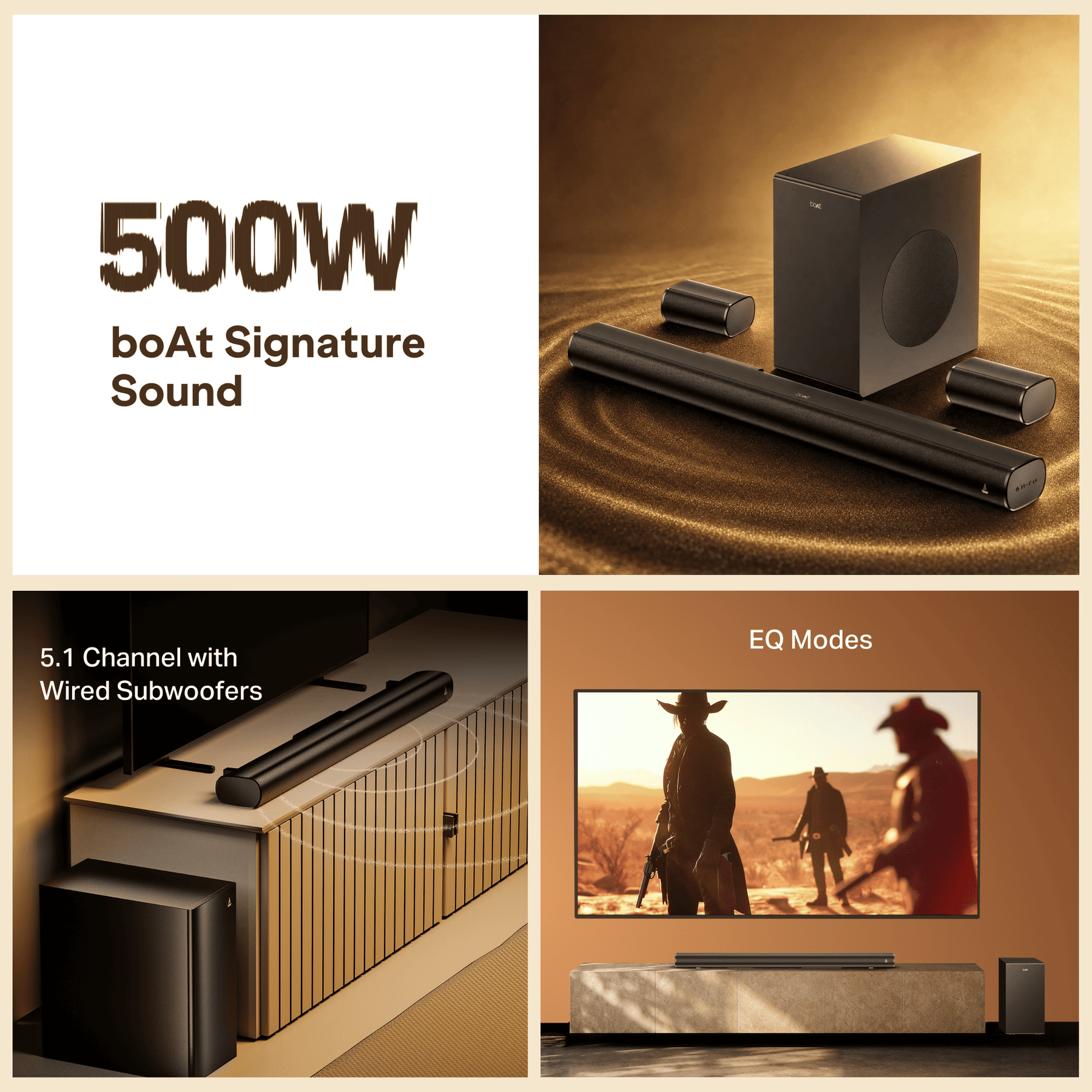 boAt Aavante Bar Prime B500 | 500W 5.1 Channel Soundbar with Wired Subwoofer & Rear Satellites