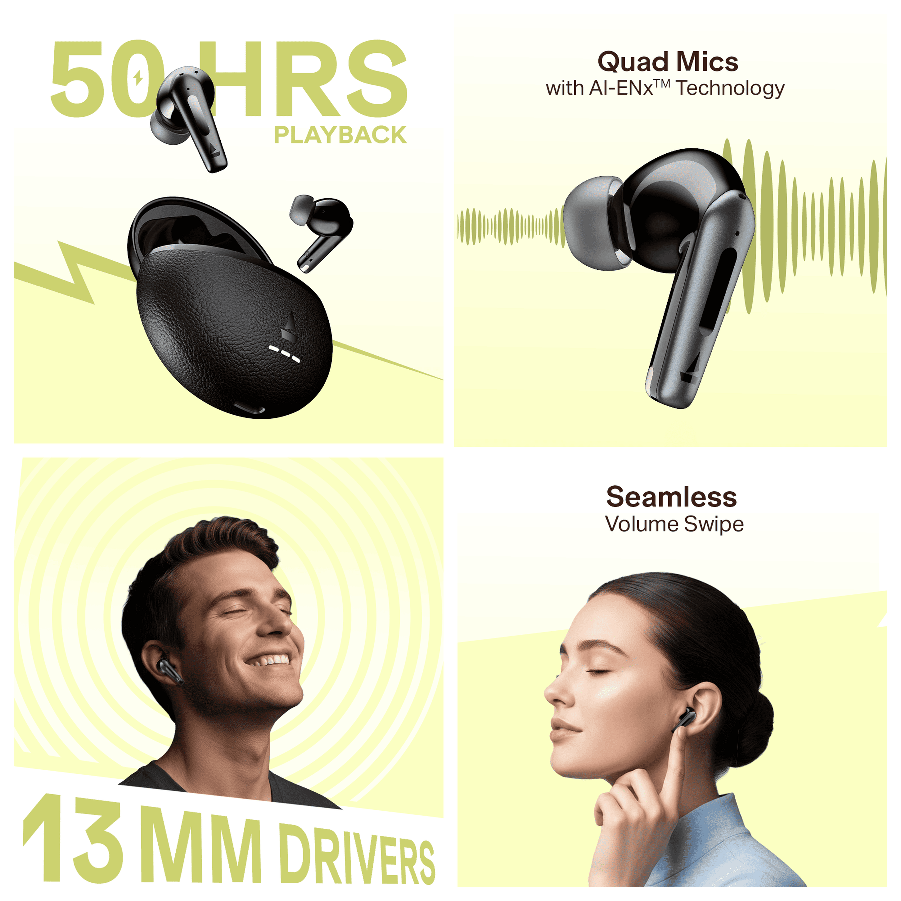 boAt Airdopes Prime 512 | Wireless Earbuds with 50 Hours Playback & 4 Mics with AI-ENx™ Tech