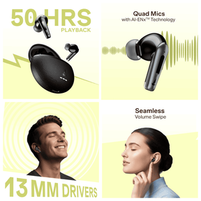 boAt Airdopes Prime 512 | Wireless Earbuds with 50 Hours Playback & 4 Mics with AI-ENx™ Tech