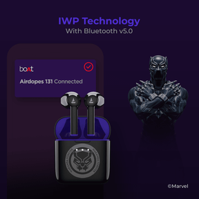boAt Airdopes 131 Black Panther Marvel Edition | Wireless Earbuds with 13mm Audio Drivers, IWP Technology with Bluetooth v5.0, Type-c Charging, Upto 60 Hours Playback