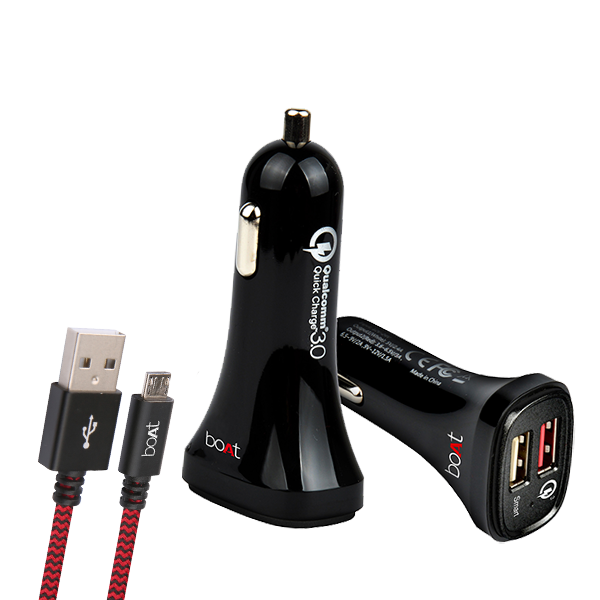 boAt Dual Port Rapid Car Charger Qualcomm Certified with Micro Cable